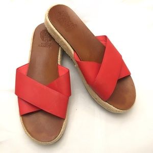 Vince Camuto Red Leather Crisscross Slides